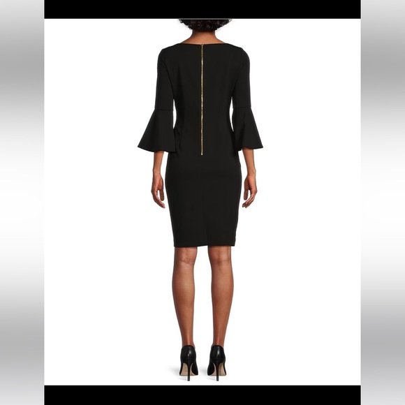 CALVIN KLEIN 3/4 Bell Sleeve Boat Neck Sheath Dress, Black, Size 2 - Picture 9 of 12